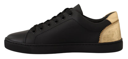 Chaussures Femme Dolce & Gabbana Baskets Basses en Cuir Noir et Doré