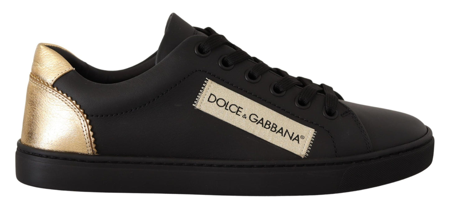 Chaussures Femme Dolce & Gabbana Baskets Basses en Cuir Noir et Doré