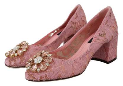 Chaussures à talons Dolce & Gabbana en dentelle Taormina rose avec cristaux couleurs pastel