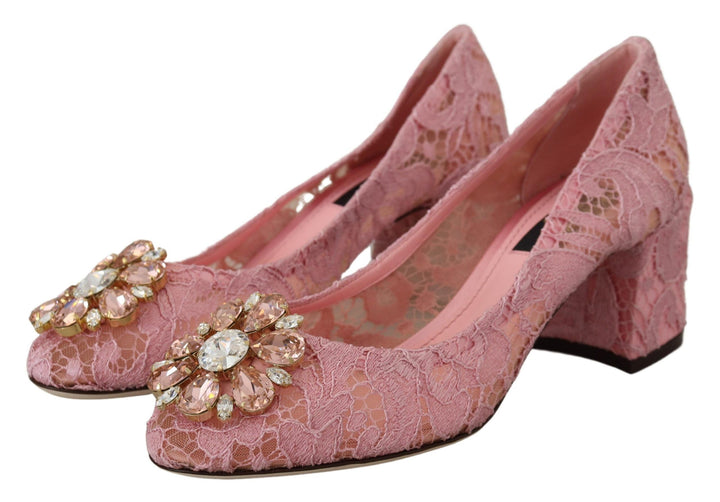 Chaussures à talons Dolce & Gabbana en dentelle Taormina rose avec cristaux couleurs pastel