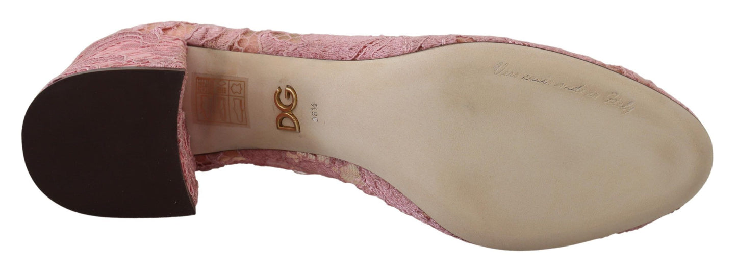 Chaussures à talons Dolce & Gabbana en dentelle Taormina rose avec cristaux couleurs pastel
