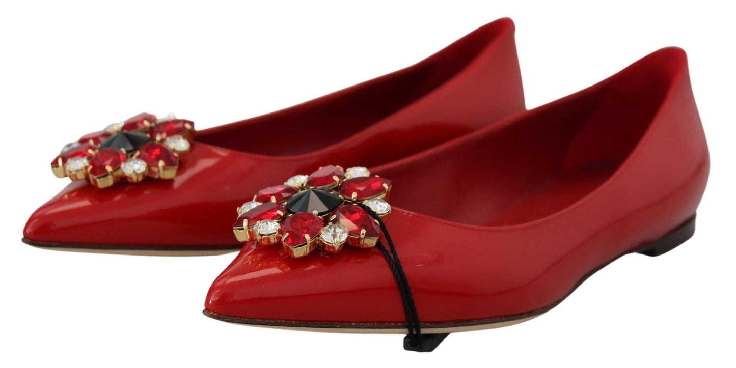 Mocassins plats Dolce & Gabbana en cuir rouge et cristaux