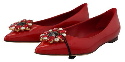 Mocassins plats Dolce & Gabbana en cuir rouge et cristaux