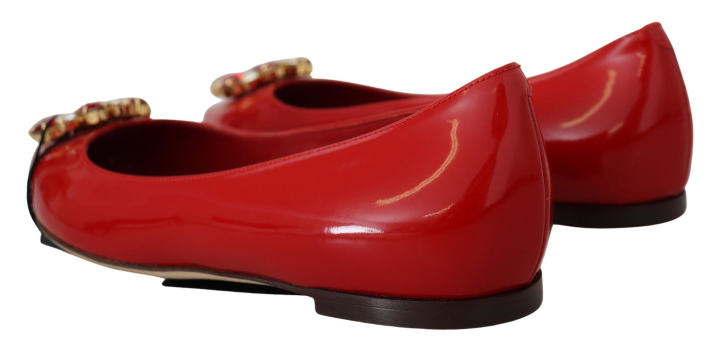 Mocassins plats Dolce & Gabbana en cuir rouge et cristaux