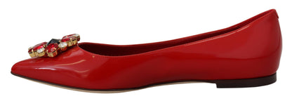 Mocassins plats Dolce & Gabbana en cuir rouge et cristaux