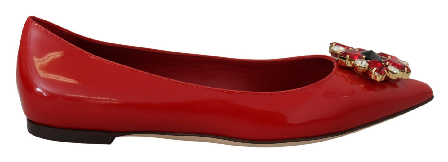 Mocassins plats Dolce & Gabbana en cuir rouge et cristaux