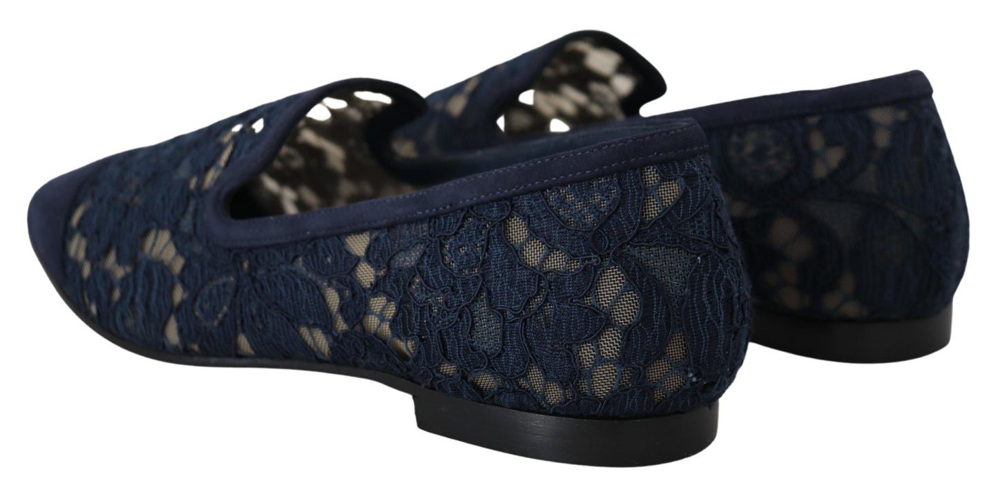Chaussures plates à enfiler en dentelle florale bleue Dolce & Gabbana