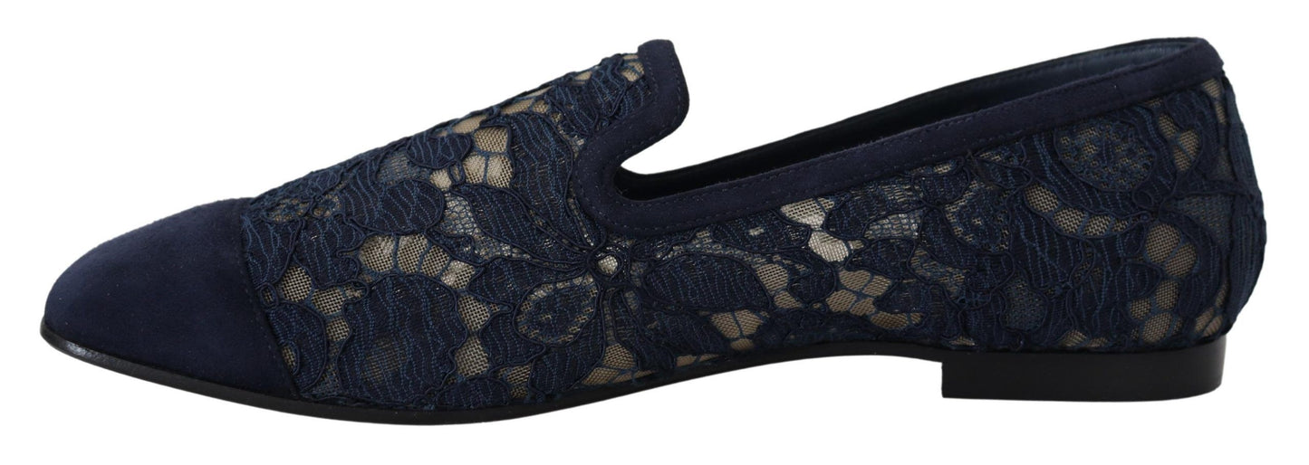 Chaussures plates à enfiler en dentelle florale bleue Dolce & Gabbana