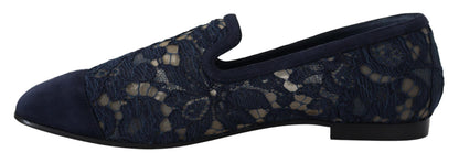 Chaussures plates à enfiler en dentelle florale bleue Dolce & Gabbana