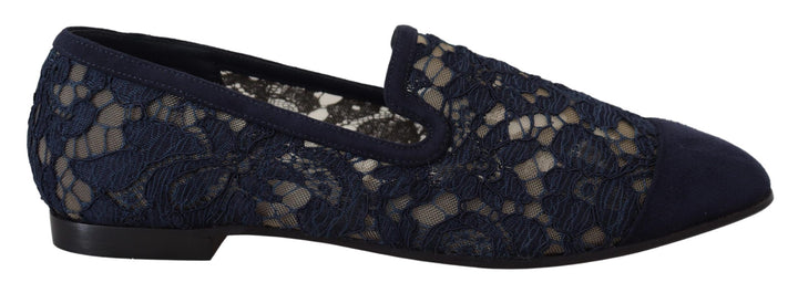Zapatos planos tipo mocasín sin cordones de encaje floral azul Dolce & Gabbana