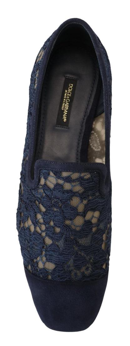 Chaussures plates à enfiler en dentelle florale bleue Dolce & Gabbana