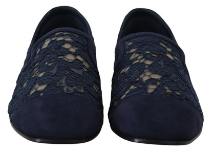 Chaussures plates à enfiler en dentelle florale bleue Dolce & Gabbana