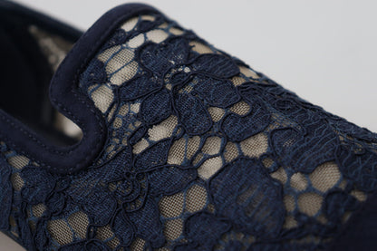 Chaussures plates à enfiler en dentelle florale bleue Dolce & Gabbana