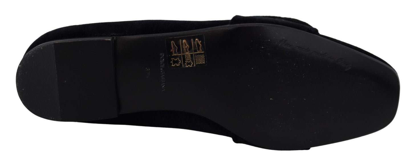 Chaussures plates loafers en velours noir et cristaux Dolce & Gabbana
