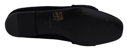 Chaussures plates loafers en velours noir et cristaux Dolce & Gabbana
