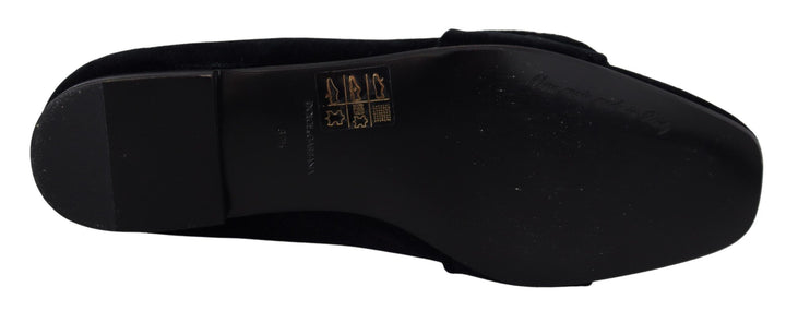 Zapatos planos tipo mocasín de terciopelo negro con cristales Dolce & Gabbana