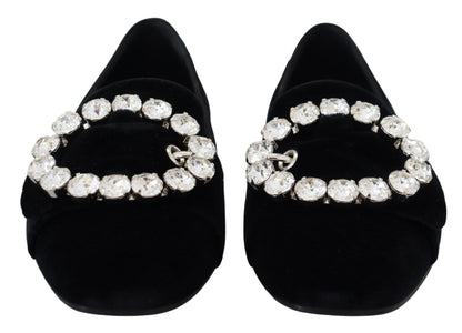 Chaussures plates loafers en velours noir et cristaux Dolce & Gabbana
