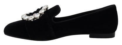 Chaussures plates loafers en velours noir et cristaux Dolce & Gabbana
