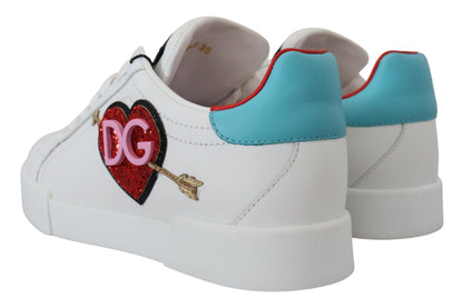 Baskets blanches en cuir Dolce & Gabbana Portofino Logo Cœur