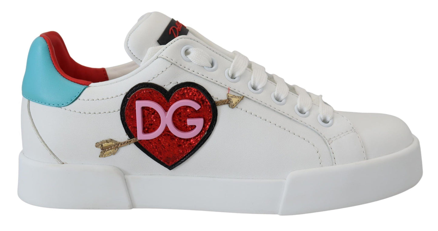 Baskets blanches en cuir Dolce & Gabbana Portofino Logo Cœur