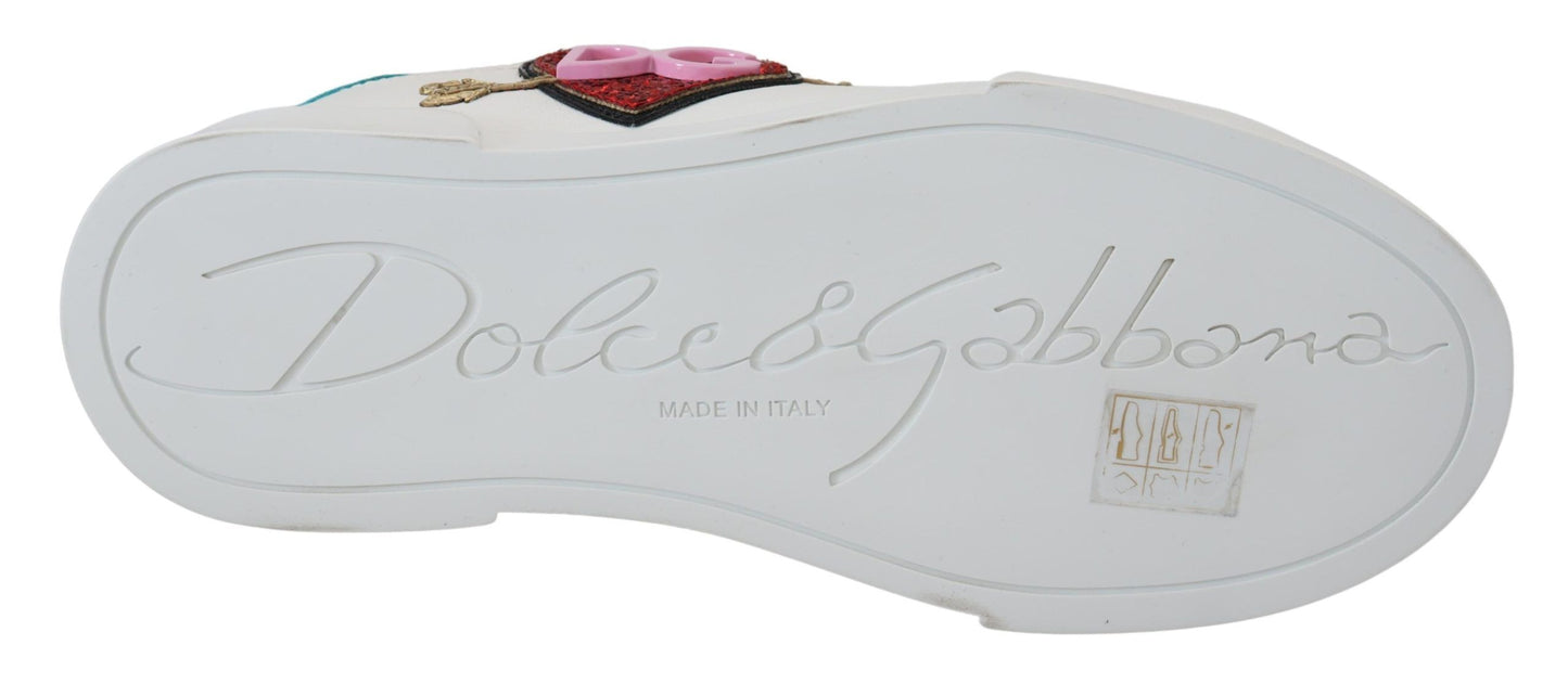Baskets blanches en cuir Dolce & Gabbana Portofino Logo Cœur