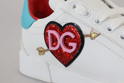 Baskets blanches en cuir Dolce & Gabbana Portofino Logo Cœur
