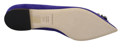 Chaussures plates mocassins en daim violet à cristaux Dolce & Gabbana
