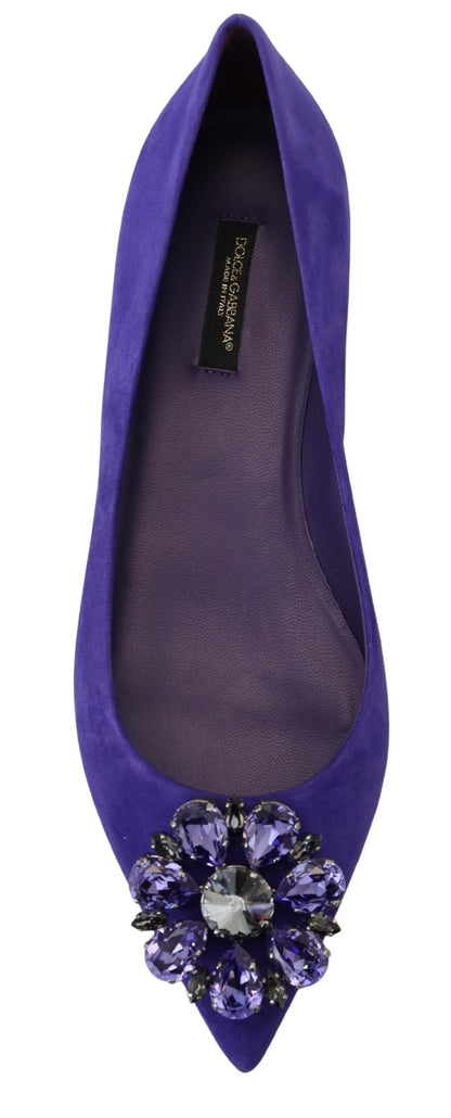 Chaussures plates mocassins en daim violet à cristaux Dolce & Gabbana