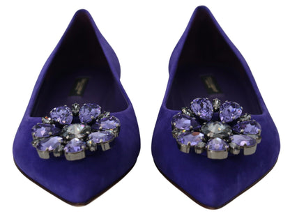 Chaussures plates mocassins en daim violet à cristaux Dolce & Gabbana