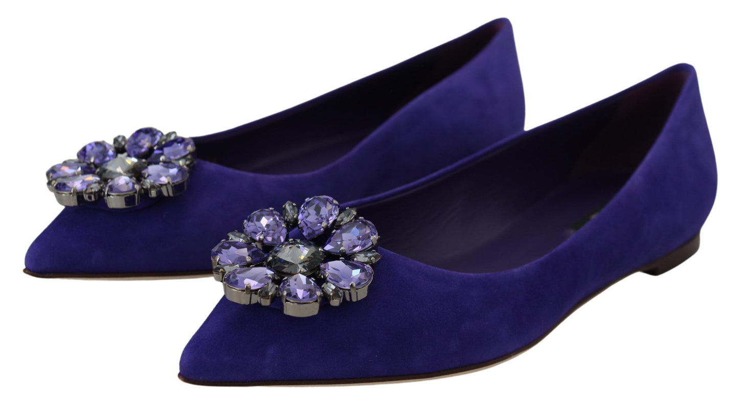 Chaussures plates mocassins en daim violet à cristaux Dolce & Gabbana