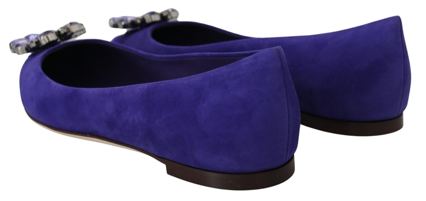 Chaussures plates mocassins en daim violet à cristaux Dolce & Gabbana