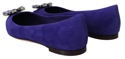 Chaussures plates mocassins en daim violet à cristaux Dolce & Gabbana