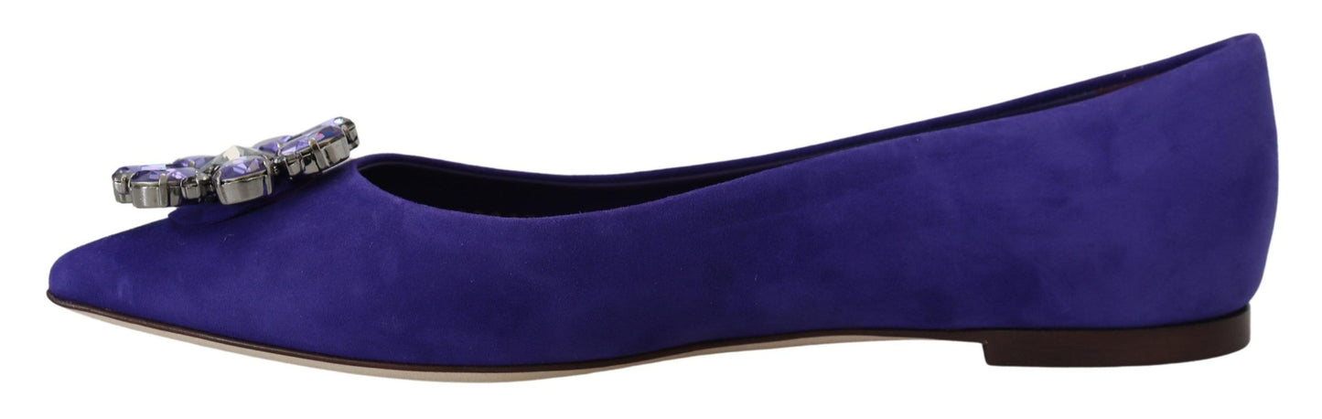 Chaussures plates mocassins en daim violet à cristaux Dolce & Gabbana