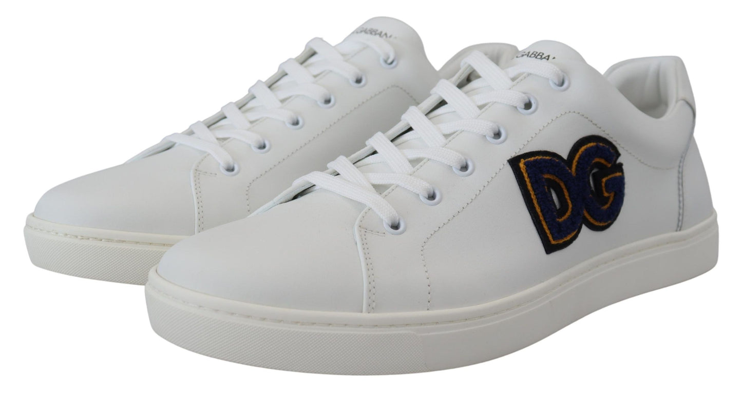 Chaussures Baskets Décontractées en Cuir Blanc DG Logo Dolce & Gabbana