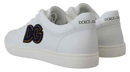 Chaussures Baskets Décontractées en Cuir Blanc DG Logo Dolce & Gabbana