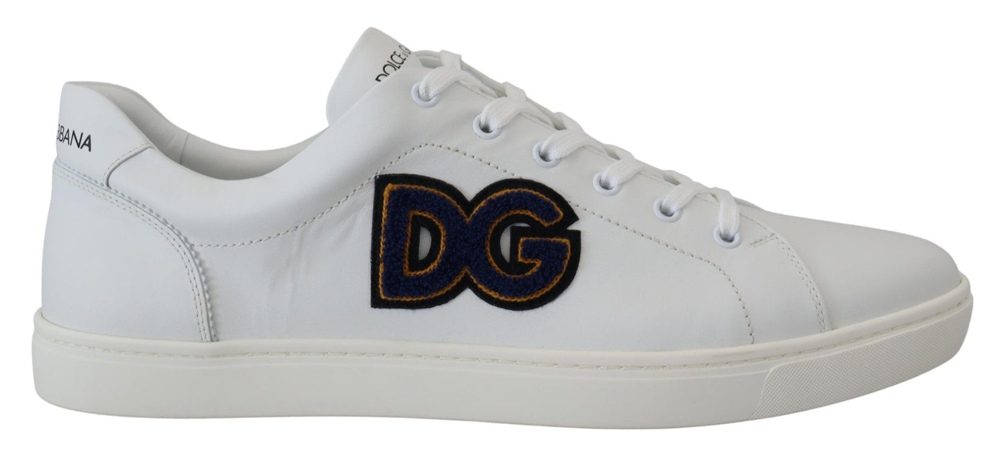 Chaussures Baskets Décontractées en Cuir Blanc DG Logo Dolce & Gabbana