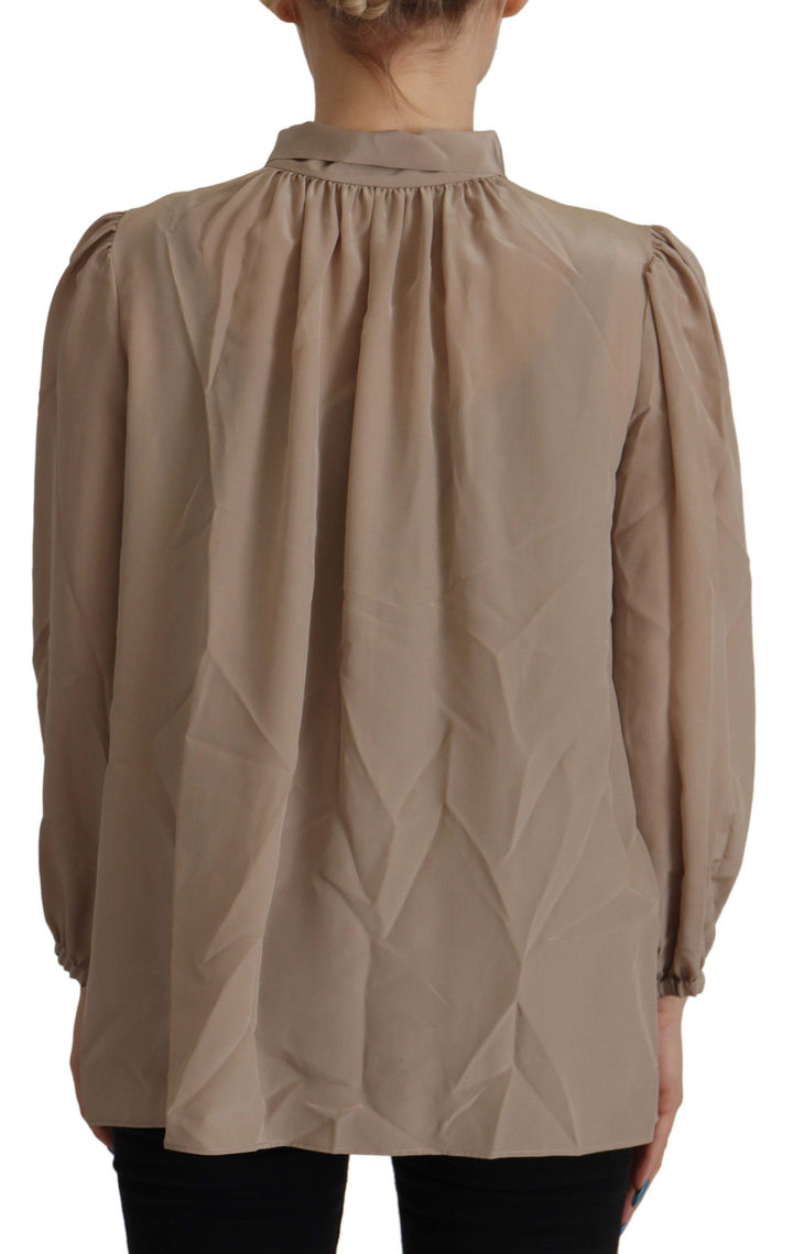 Blusa Top con Cuello Ascot, Mangas y Cinturilla Marrón de Dolce & Gabbana