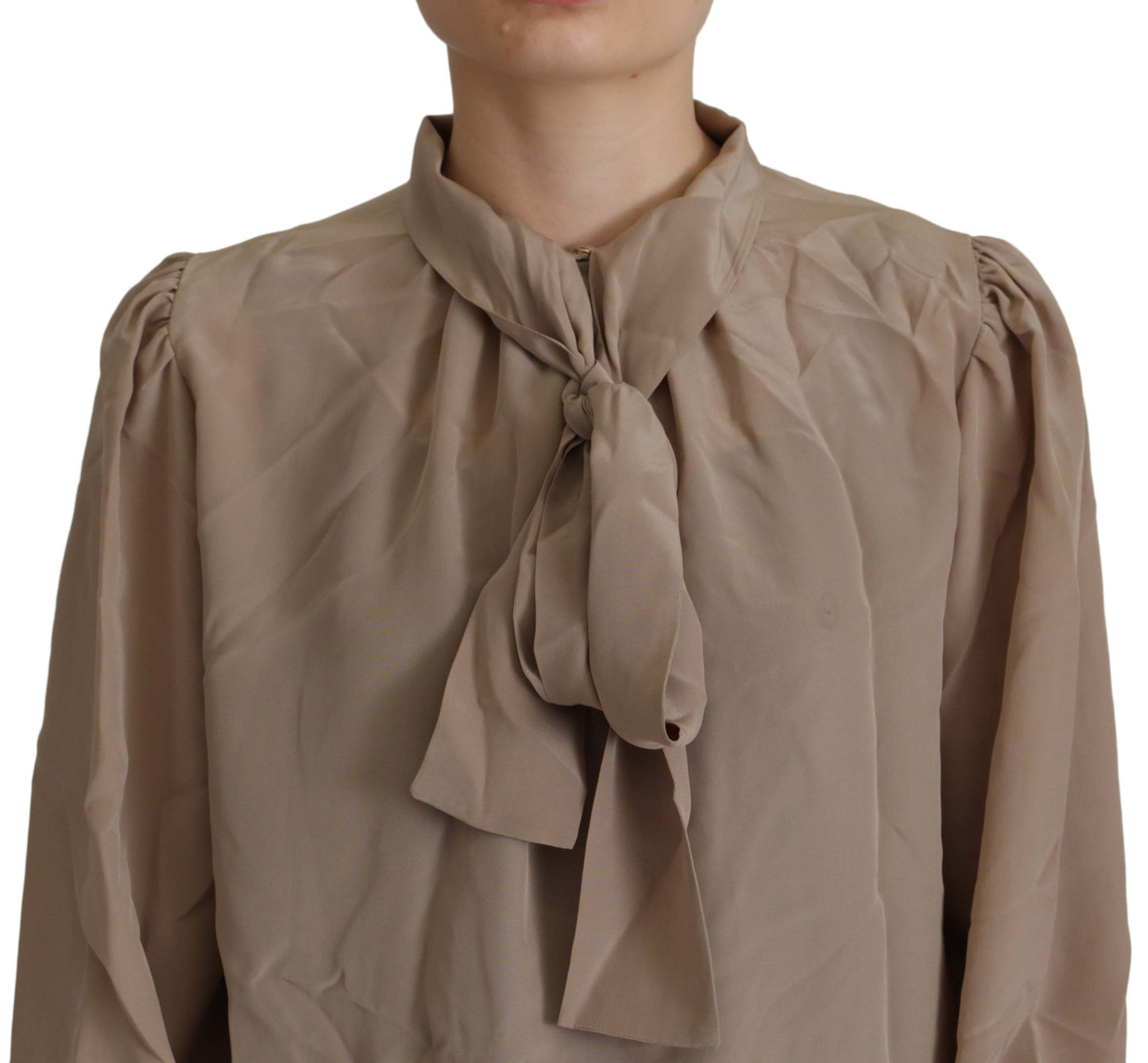 Haut chemisier à col lavallière Dolce & Gabbana marron à taille et manches.