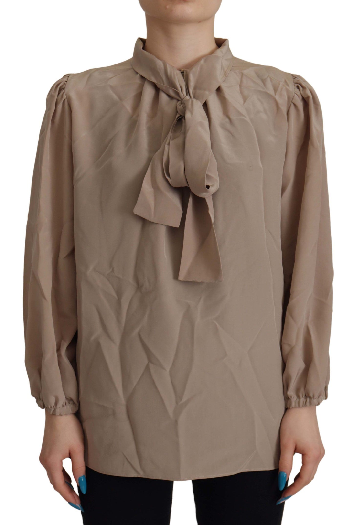 Haut chemisier à col lavallière Dolce & Gabbana marron à taille et manches.