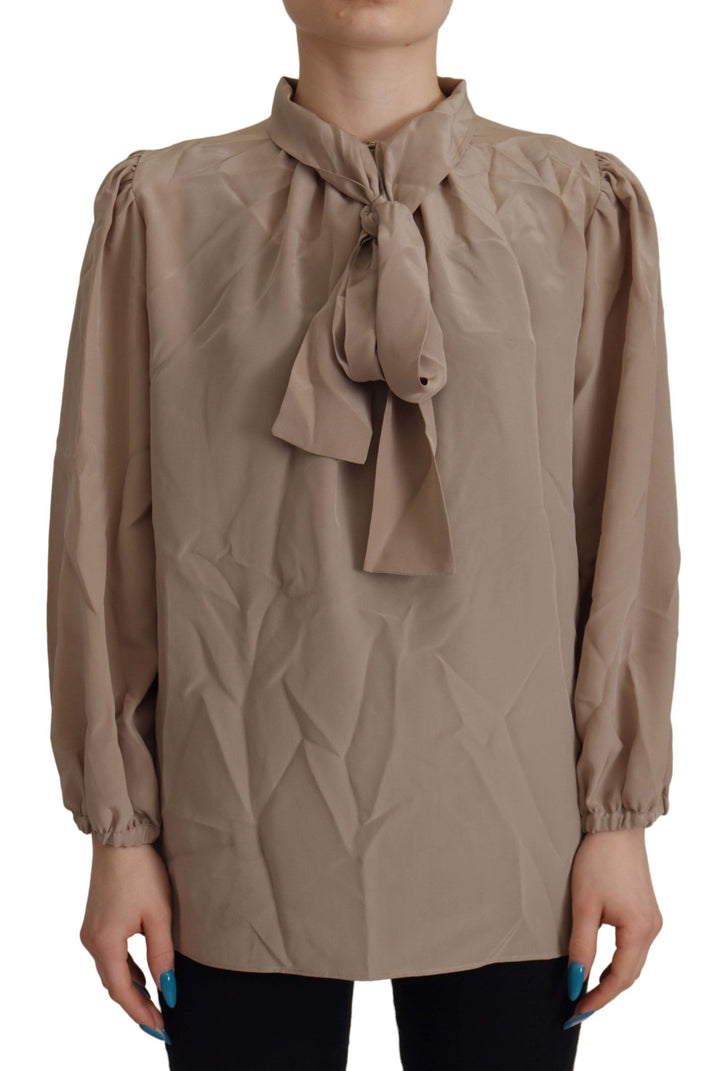 Blusa Top con Cuello Ascot, Mangas y Cinturilla Marrón de Dolce & Gabbana