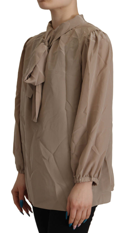 Haut chemisier à col lavallière Dolce & Gabbana marron à taille et manches.