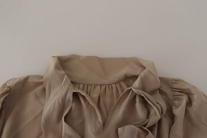 Haut chemisier à col lavallière Dolce & Gabbana marron à taille et manches.