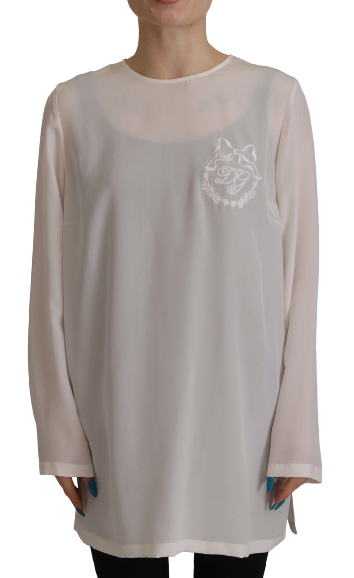 Blusa Dolce & Gabbana de seda blanca con logo DG bordado y mangas largas