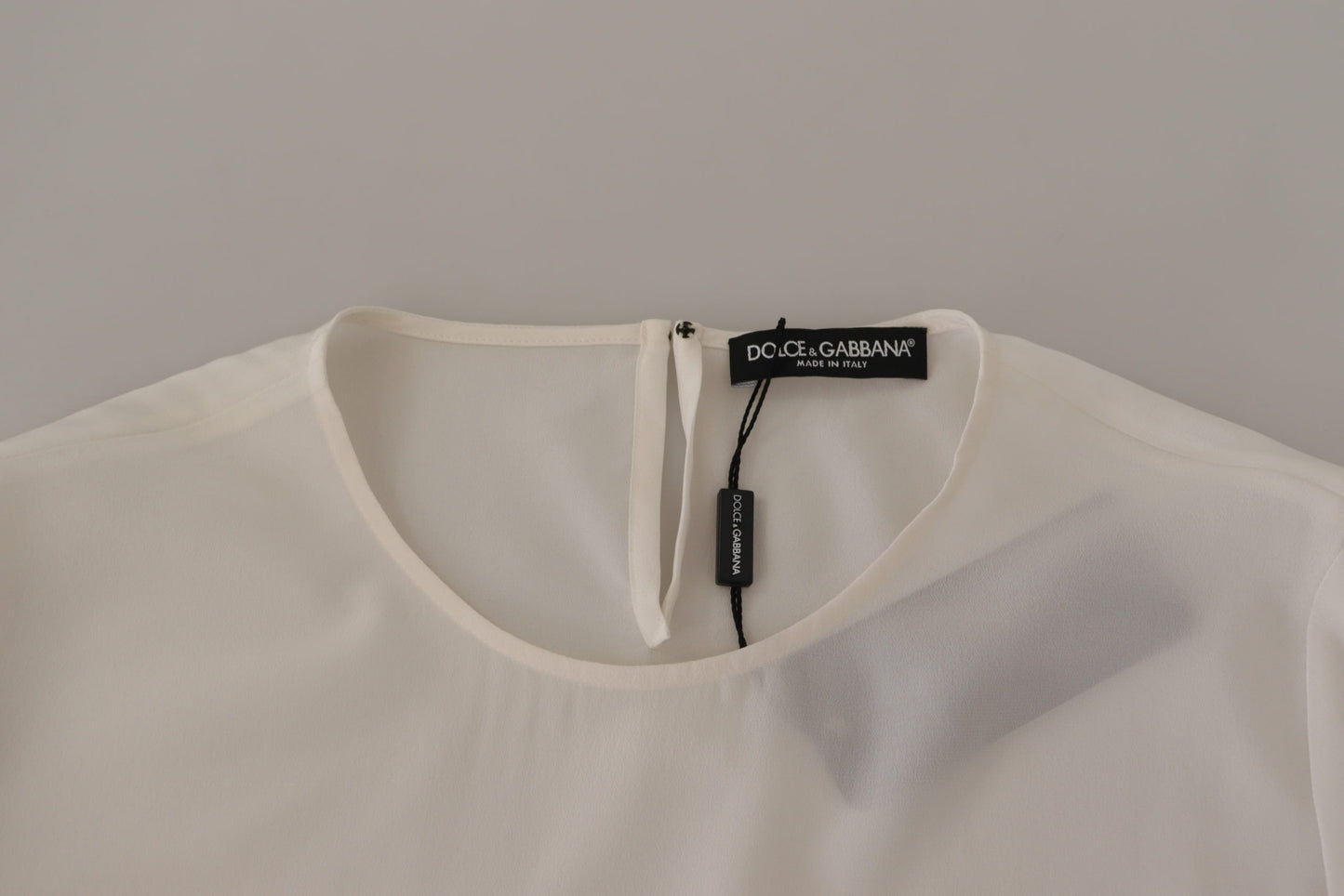 Chemisier Dolce & Gabbana en soie blanche à manches longues brodé logo DG