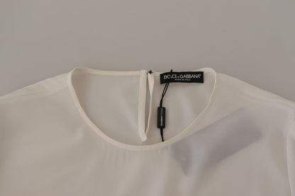 Chemisier Dolce & Gabbana en soie blanche à manches longues brodé logo DG