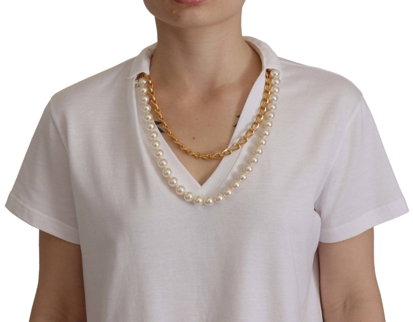 T-shirt col orné Dolce & Gabbana blanc
