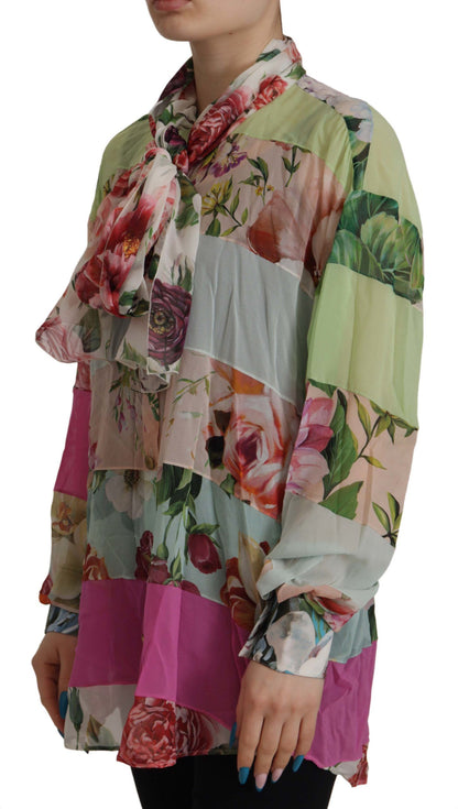 Chemisier Dolce & Gabbana multicolore à col lavallière, motif floral et patchwork