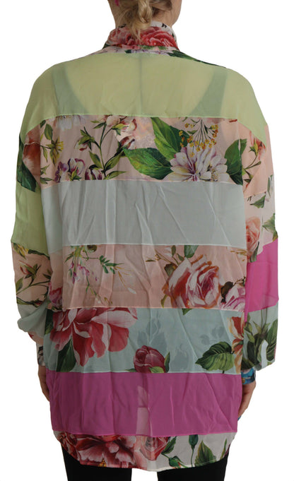 Chemisier Dolce & Gabbana multicolore à col lavallière, motif floral et patchwork