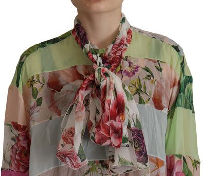 Chemisier Dolce & Gabbana multicolore à col lavallière, motif floral et patchwork