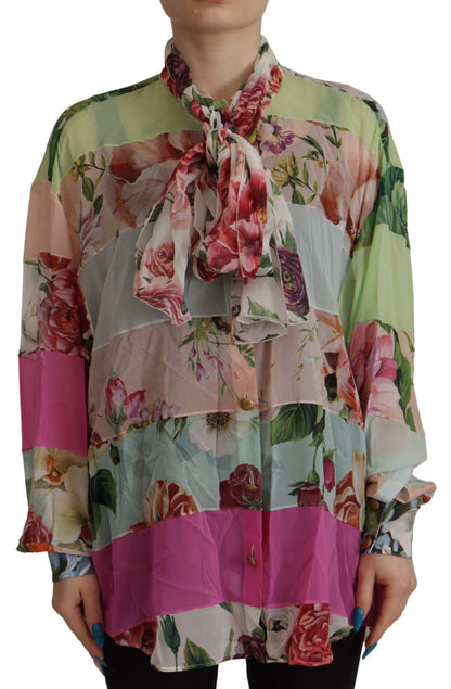 Chemisier Dolce & Gabbana multicolore à col lavallière, motif floral et patchwork